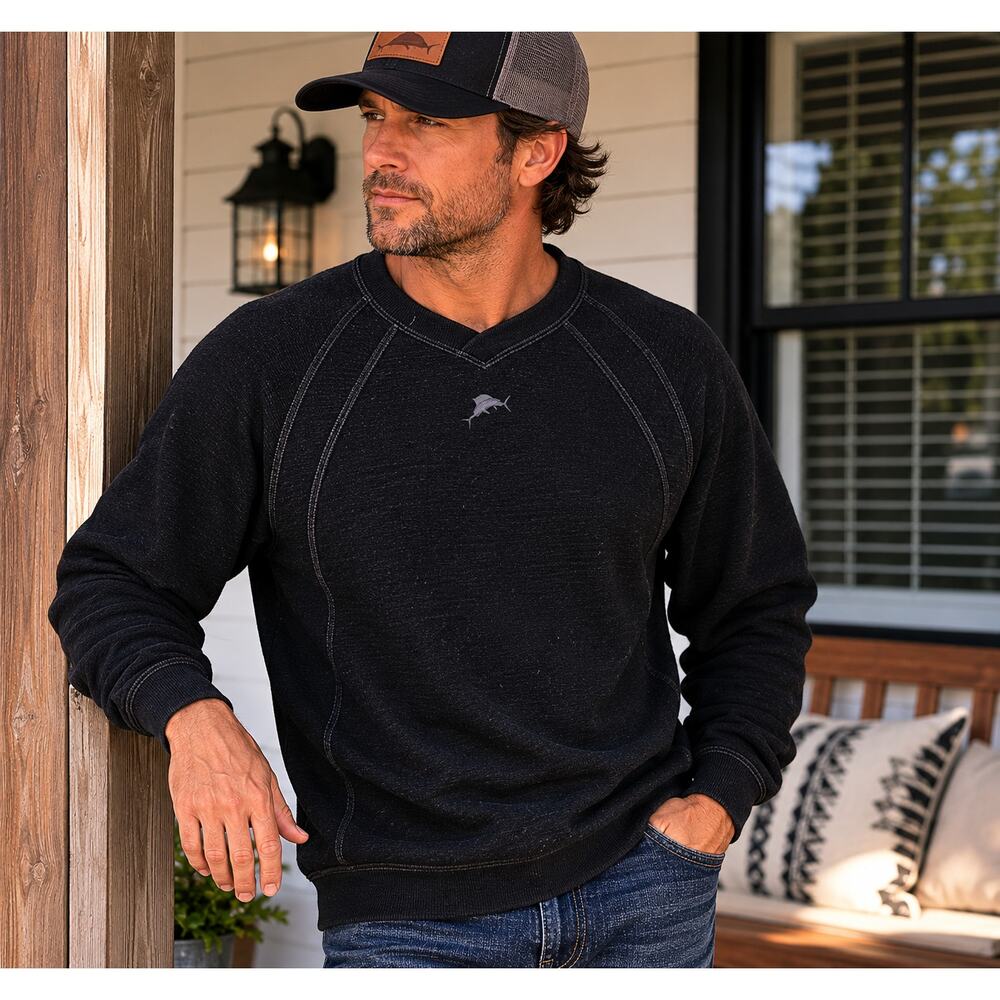 Tommy Bahama Black Pullover Sweatshirt Mens Casual V Neck Sweater